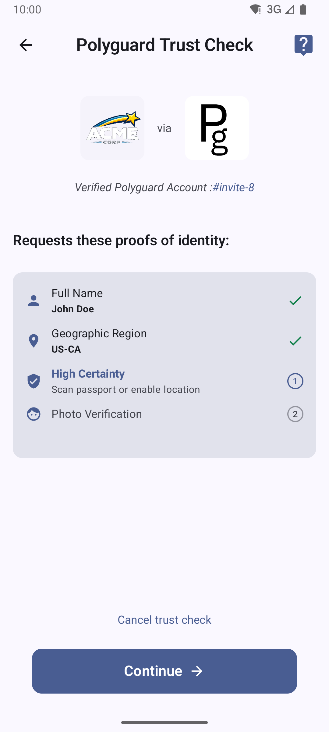 Participant verification prompt