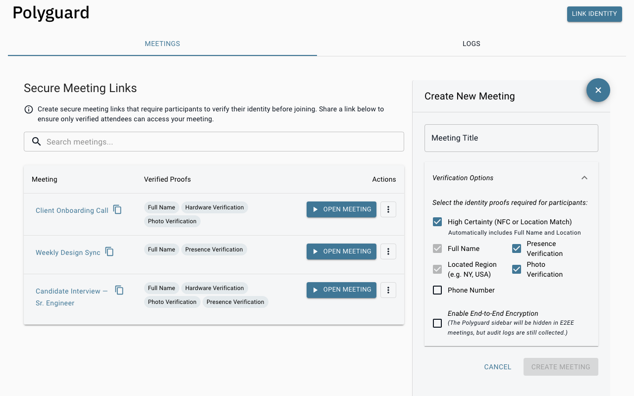 Teams meeting creation with Polyguard