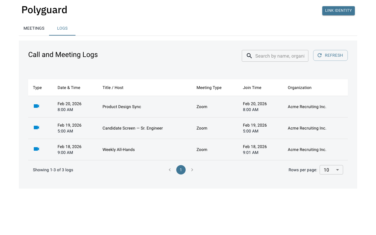 Polyguard activity in Zoom panel